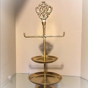 Brass Gold Filigree Tiered Jewelry Holder India